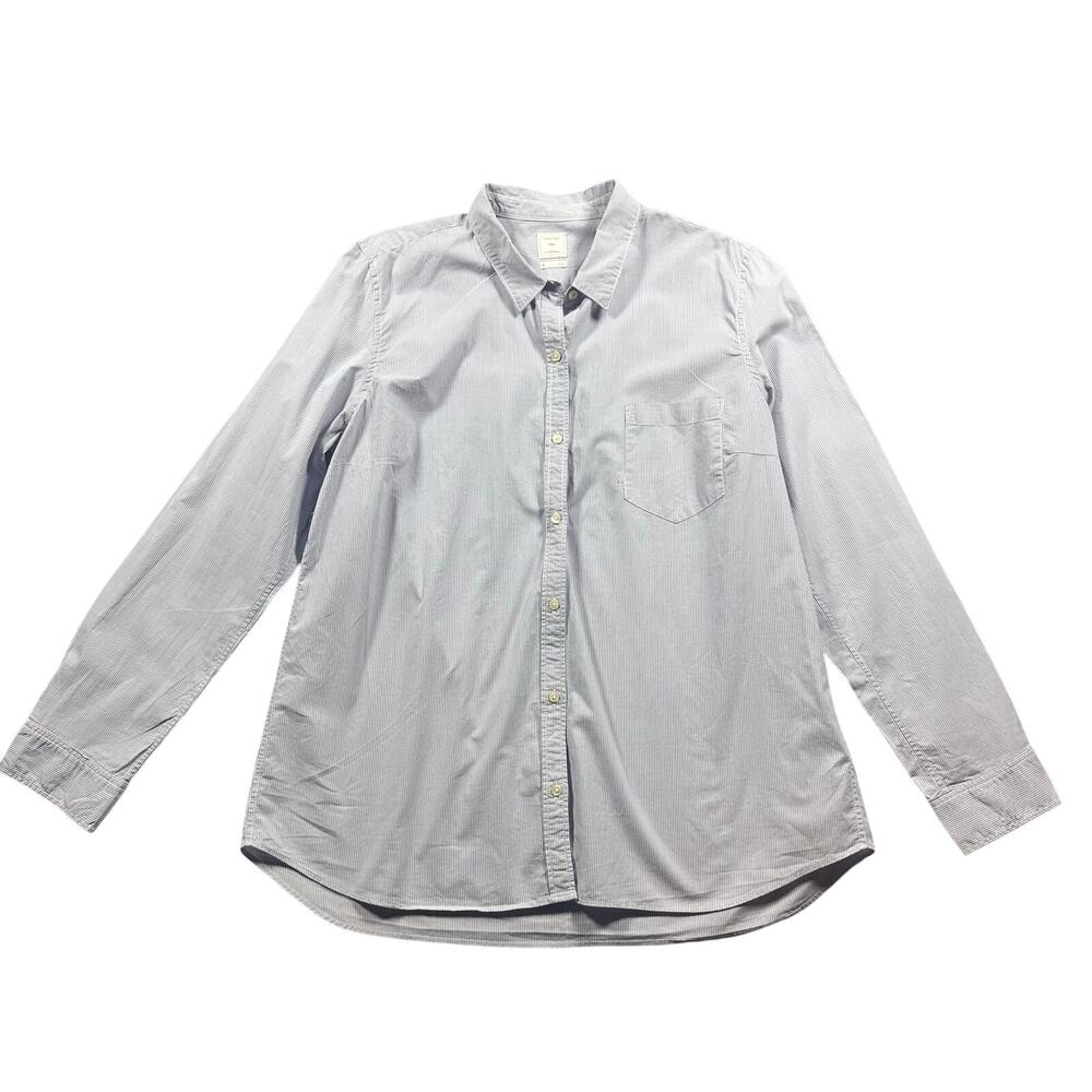 Gap Fitted Vertical Stripe Button Down Womens XL Blue Cotton